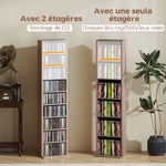 Rangements pour CD et DVD 9 compartiments et 6 étagères réglables capacité max. 260 CD/120 DVD 33 x 24 x 140 cm bois naturel