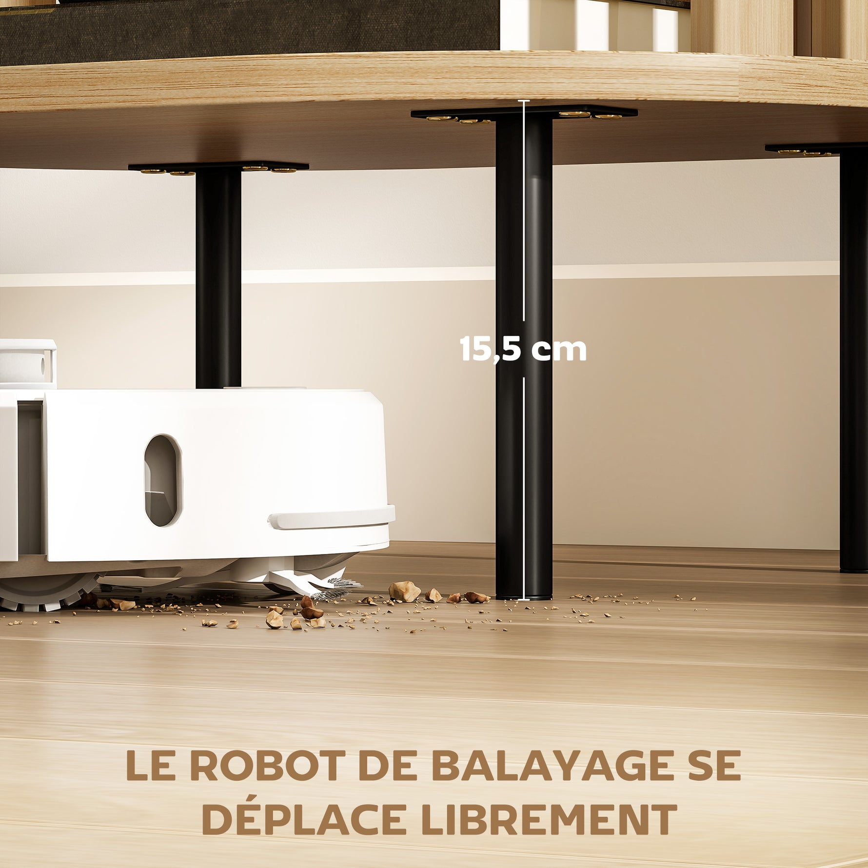 Table d'appoint ovale bout de canapé rangement ouvert pieds en acier design à lattes 50x39x50cm effet bois naturel