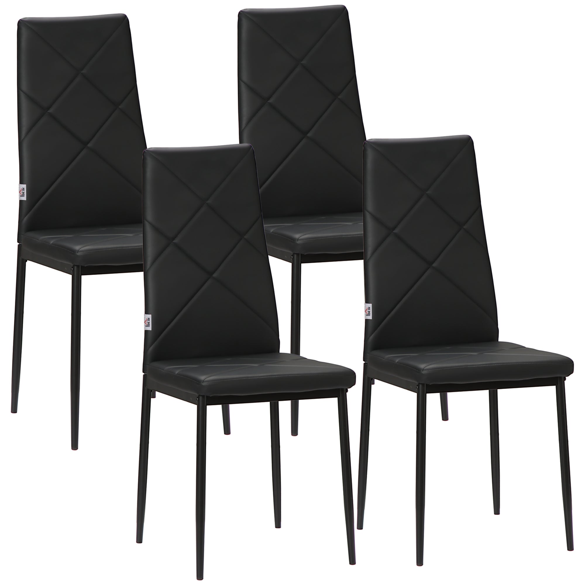 Lot de 4 chaises de salle à manger avec dossier haut, revêtement synthétique et pieds en acier, noir