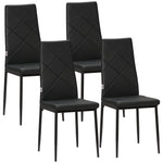 Lot de 4 chaises de salle à manger avec dossier haut, revêtement synthétique et pieds en acier, noir