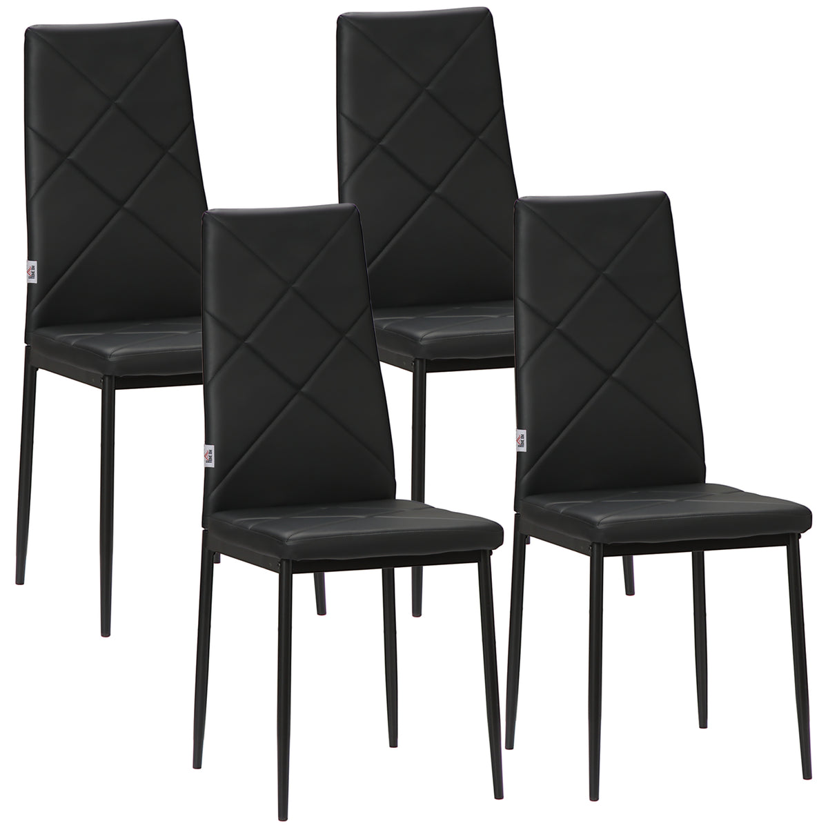 Lot de 4 chaises de salle à manger avec dossier haut, revêtement synthétique et pieds en acier, noir