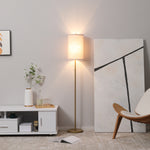 Lampadaire design 40 W max. piètement mât acier doré abat-jour lin crème dim. 25,5 x 25,5 x 157 cm doré et beige