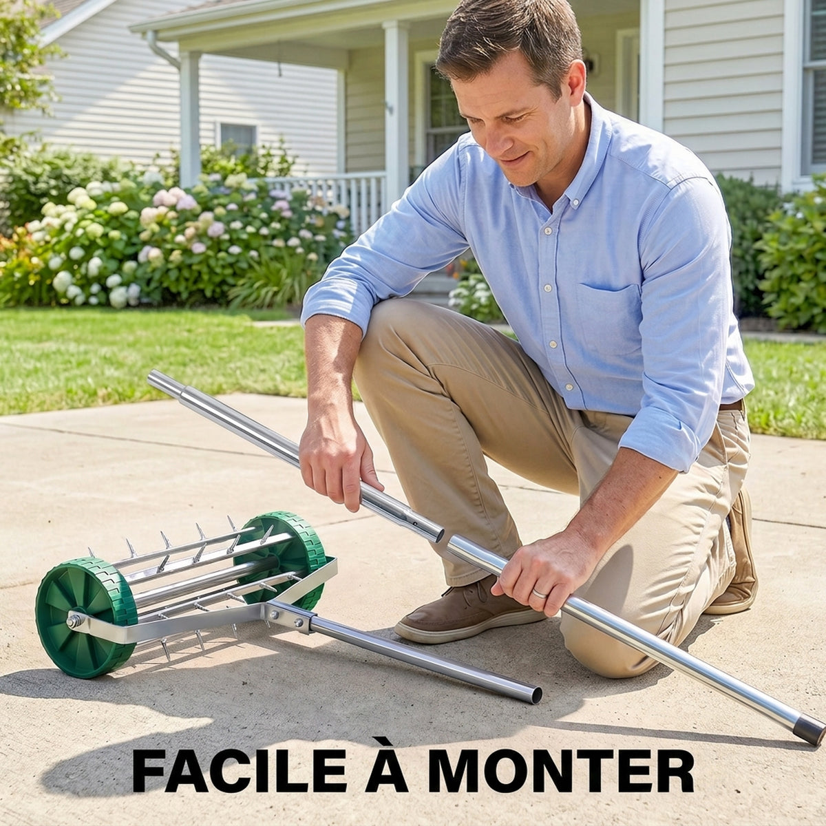 Rouleau aérateur pour pelouse avec Manche télescopique 98L x 45l x 87H cm Vert