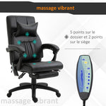 Fauteuil de bureau manager massant repose-pied + tétière intégrés dossier inclinable hauteur réglable 68 x 79 x 104-112 cm noir
