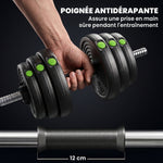 Haltères 2 en 1 réglables, haltères libres avec poignées antidérapantes, 30 KG - Barres incluses
