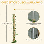 Arbre à chat poteau à griffer fixation plafond hauteur réglable 37 x 21 x 202- 242 cm 4 niveaux vert
