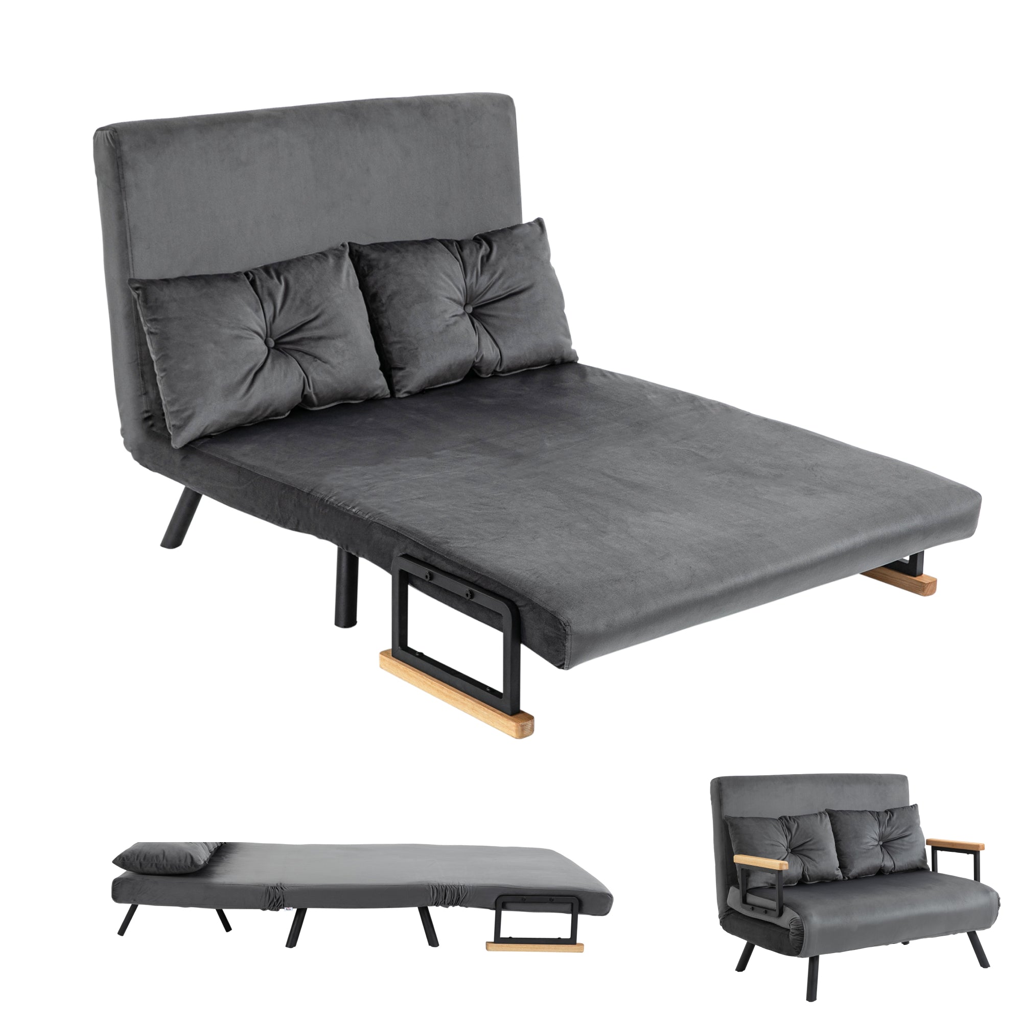 Canapé convertible 2 places avec dossier réglable sur 5 niveaux et 2 coussins rembourrés pour salon, chambre d'amis-0