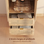 Schlafzimmerschrank mit 2 Rattantüren, 2 Schubladen und Kleiderstange, 63 x 47 x 185 cm, Naturholz