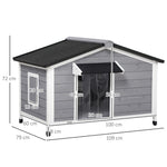 Niche chien style cottage - 2 fenêtres, porte, toit ouvrant bitumé - dim. 109 x 79 x 72 cm - bois sapin gris