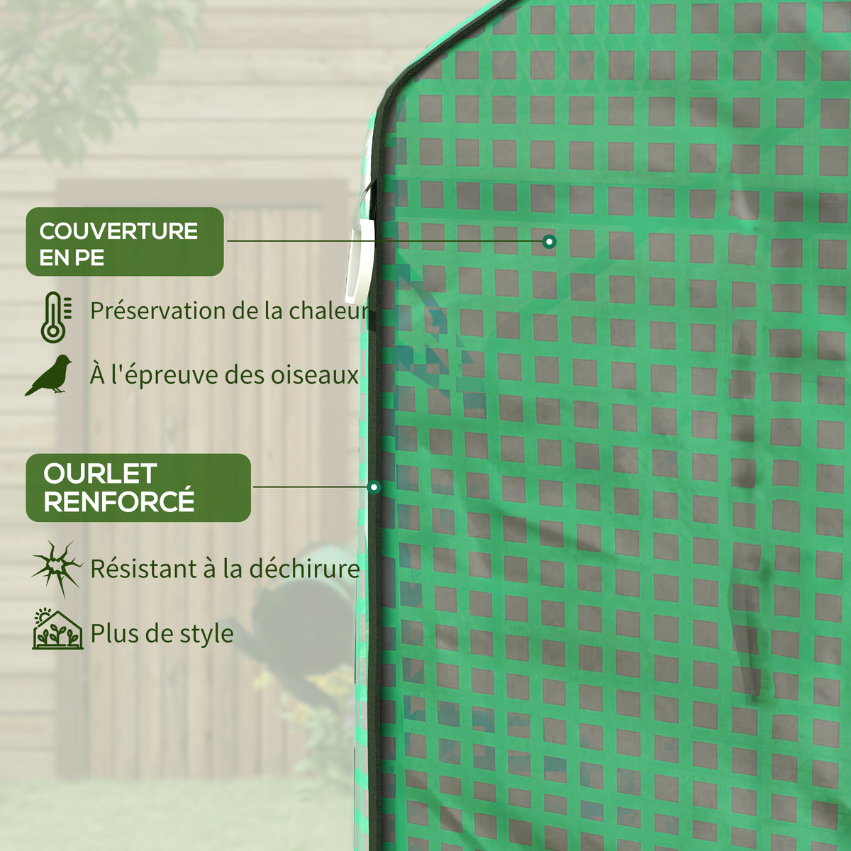 Bâche de remplacement pour serre de jardin 140 x 73 x 190 cm avec fenêtre, porte anti-UV pour le jardin - Vert