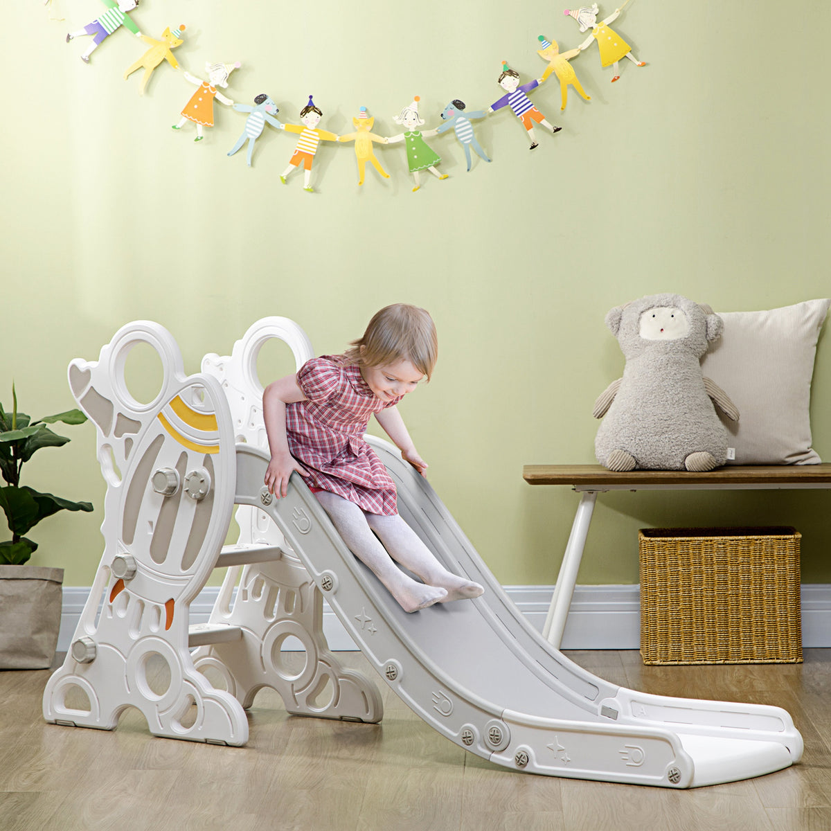 Kinderrutsche, Indoor-Rutsche für Kinder, von 18 bis 36 Monaten, bis 30 kg, 157L x 46,5B x 80H cm, Grau