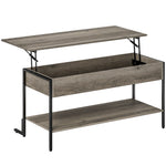 Table basse avec plateau relevable, table de salon avec compartiment caché et étagère ouverte, 95x40x59cm, gris