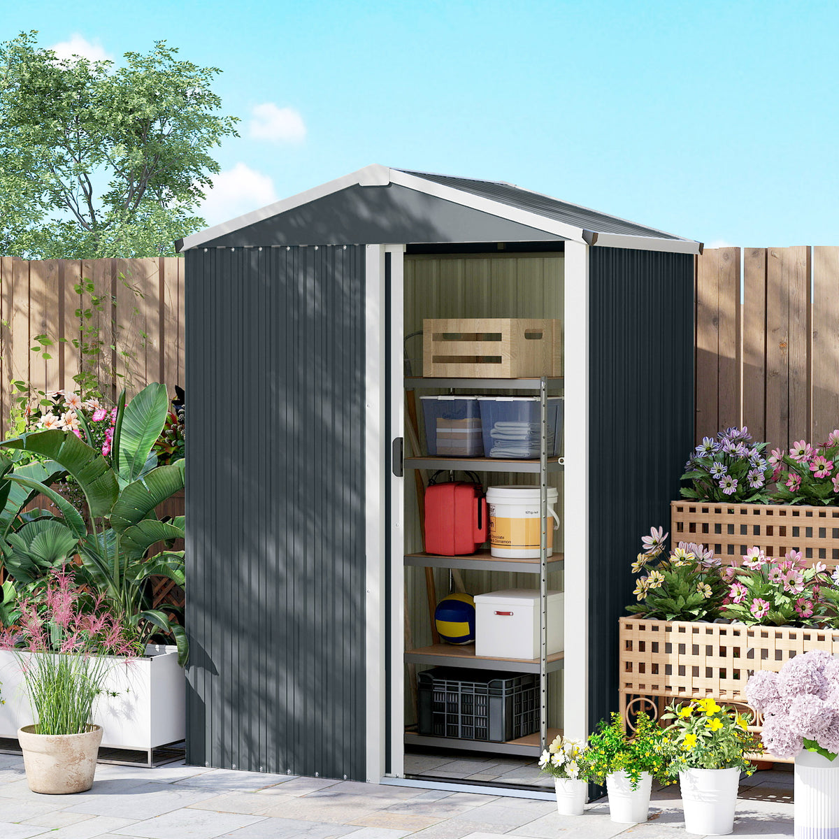 Abri de jardin en métal 1,2 m², cabane jardin extérieure, porte coulissante verrouillable et gants, 136x87x176cm, gris
