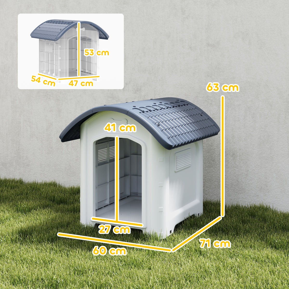 Niche pour Chien Extérieur, Maison pour Chien en Plastique avec Sol Surélevé et Amovible, Toit Imperméable, Gris