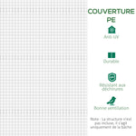 Bâche de Rechange Serre Tunnel 6 m², bâche PE Anti-UV imperméable 6 fenêtres + Porte Enroulable zippée Blanc