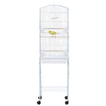 Cage à oiseaux sur pied volière oiseaux sur roulettes toit ouvrant 3 perchoirs étagère inférieure 46,5x36x157cm blanc