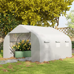 Serre Tunnel de Jardin 10,5 m² dim. 3,5L x 3l x 2H m Porte + 6 fenêtres enroulables Acier galvanisé bâche PE Haute densité Blanc