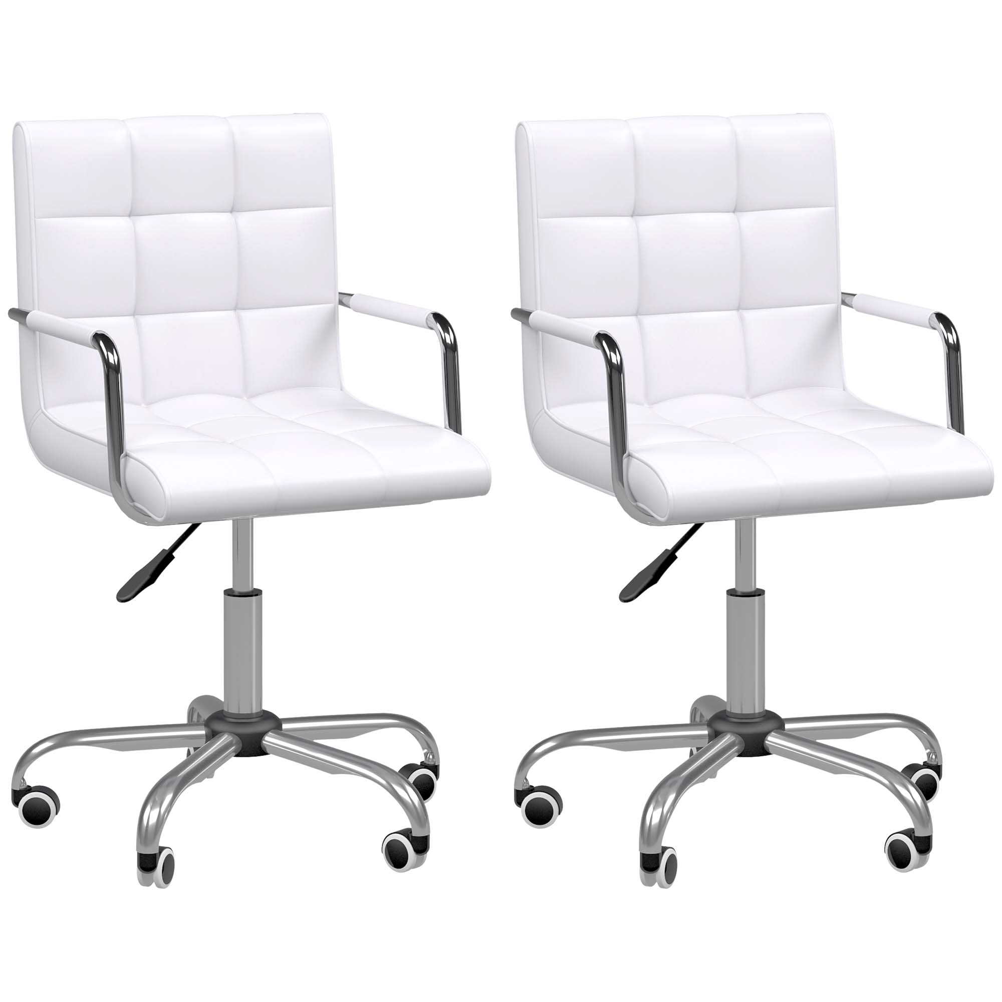 Lot de 2 chaises de bureau fauteuil manager pivotant hauteur réglable revêtement synthétique capitonné blanc