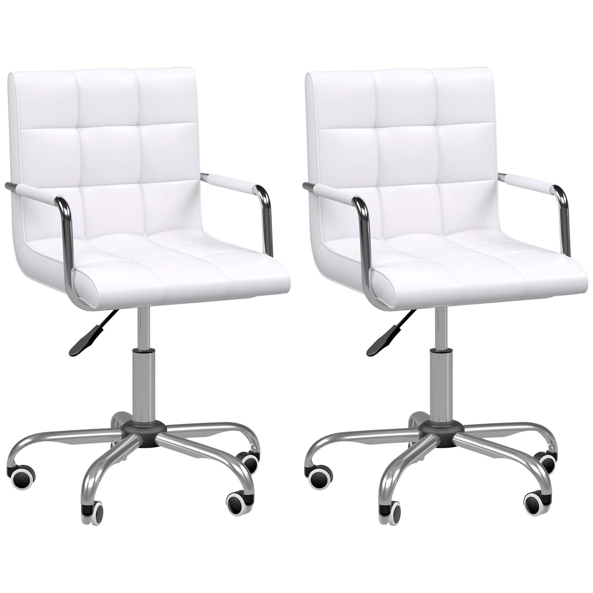 Lot de 2 chaises de bureau fauteuil manager pivotant hauteur réglable revêtement synthétique capitonné blanc