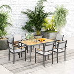Table à manger de jardin pour 6 personnes table de jardin avec plateau effet bois en acier 150 x 90 x 72 cm bois naturel