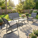 Salon de Jardin Ensemble de Terrasse en Acier et Textilène 4 Pièces avec Accoudoirs Corde Tressée Gris