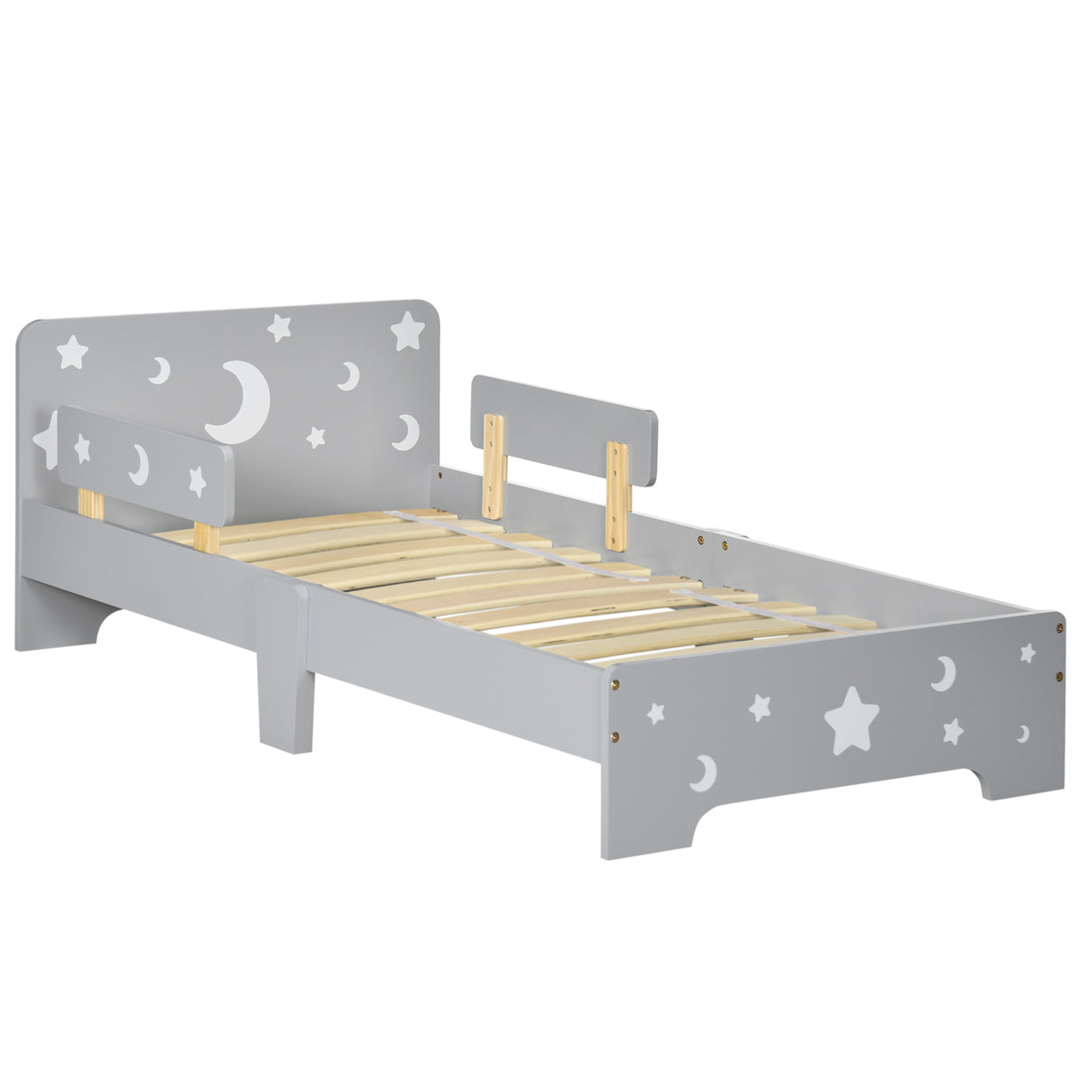 Lit pour enfants de 3 à 6 ans design étoiles et lune sommier à lattes inclus chambre moderne 143 x 76 x 49 cm gris