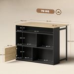 Table de bar extensible avec abattant, table haute cuisine, 1 placard et 4 compartiments ouverts, 116x79,6x90,5cm, noir