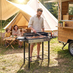 Barbecue charbon de bois BBQ avec grille de gril à 3 niveaux et étagères latérales pliables, 118 x 32 x 90 cm, noir