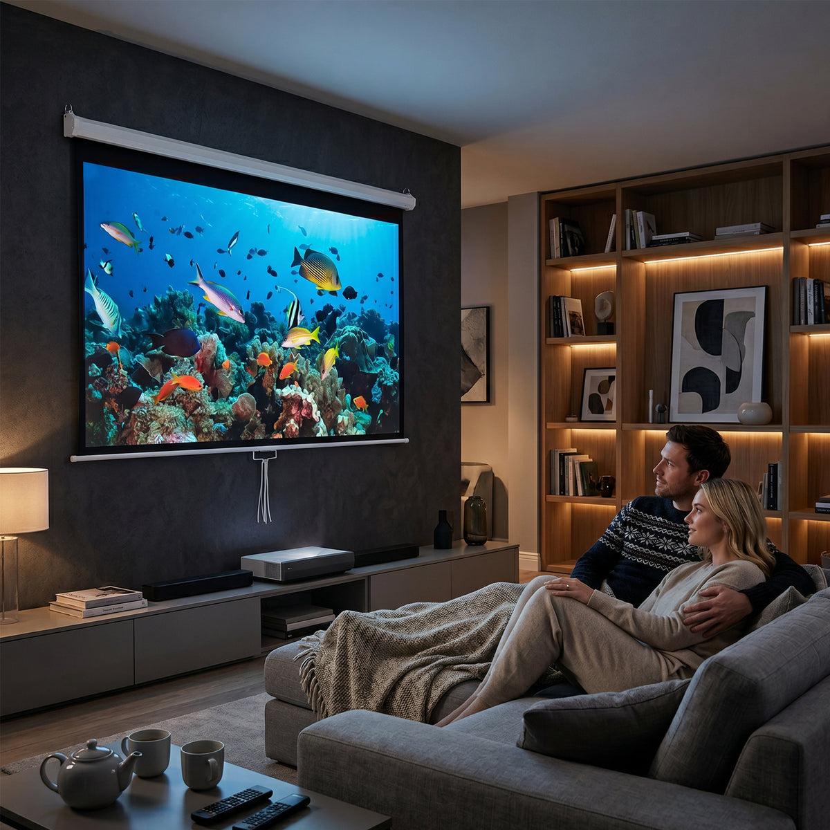 Schermo di Proiezione 120" 4:3 HD 4K, Cassonetto in Metallo, Schermo ad Altezza Regolabile Manualmente, 244x183cm, Bianco