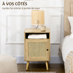 Lot de 2 tables de chevet table de nuit avec placard porte cannage et niche design vintage 39 x 35 x 60 cm naturel