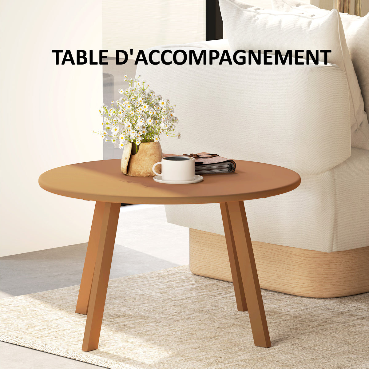 Petite table basse ronde, table d'appoint avec patins antidérapants, cadre en métal, pour jardin, Ø 70 x 42 cm, orange