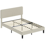 Cadre de Lit 140 x 190 cm avec Sommier, Tête Réglable, Lit Double Rembourré en Velours Côtelé, Sans Bruit, Gris Clair