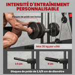 Station de Musculation Multifonction à Disques Libres, avec Banc Amovible, 136x107x205cm, Noir et Rouge