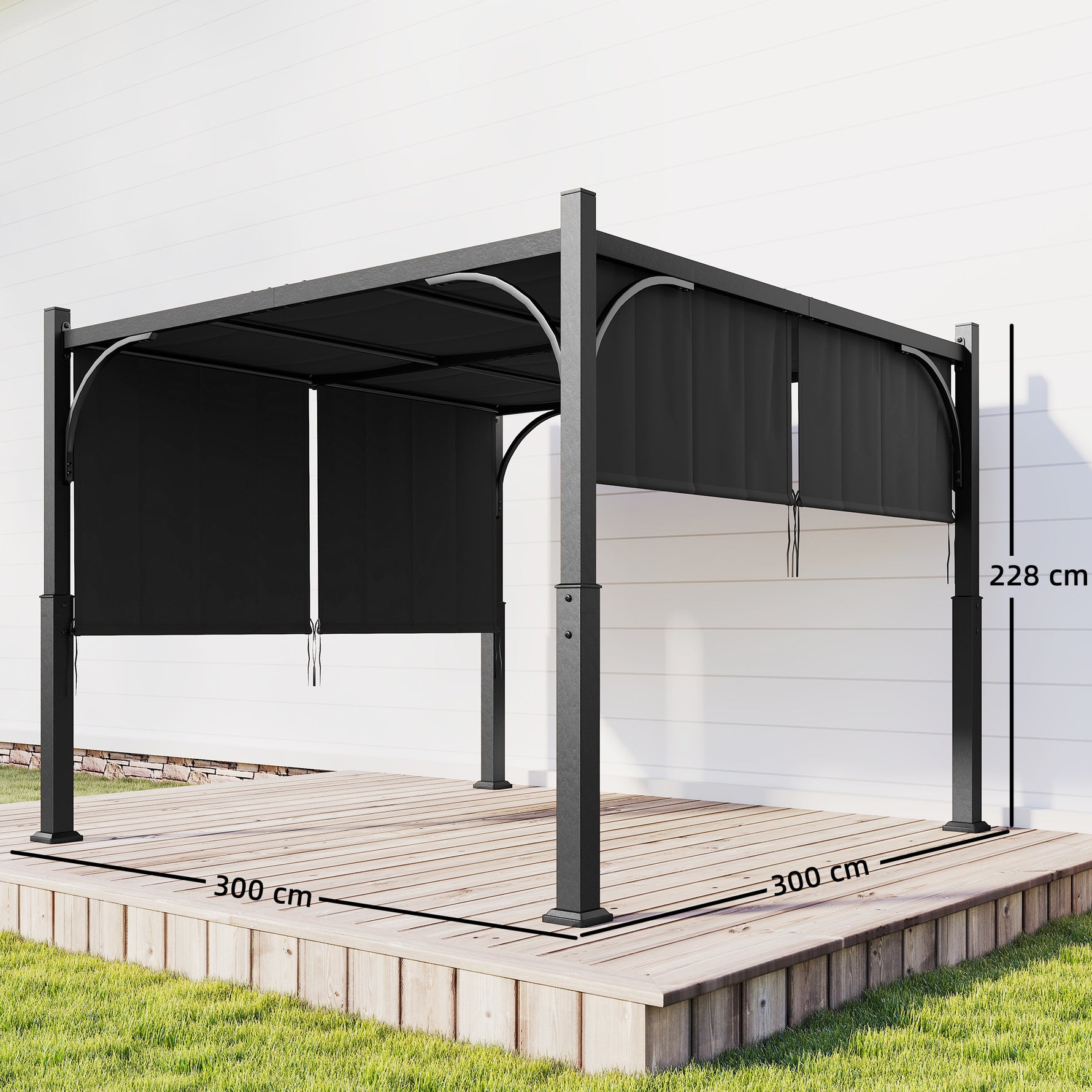 Pergola de jardin 3 x 3 m tonnelle de jardin avec Auvent coulissant, structure métallique, pour extérieur, Gris Foncé