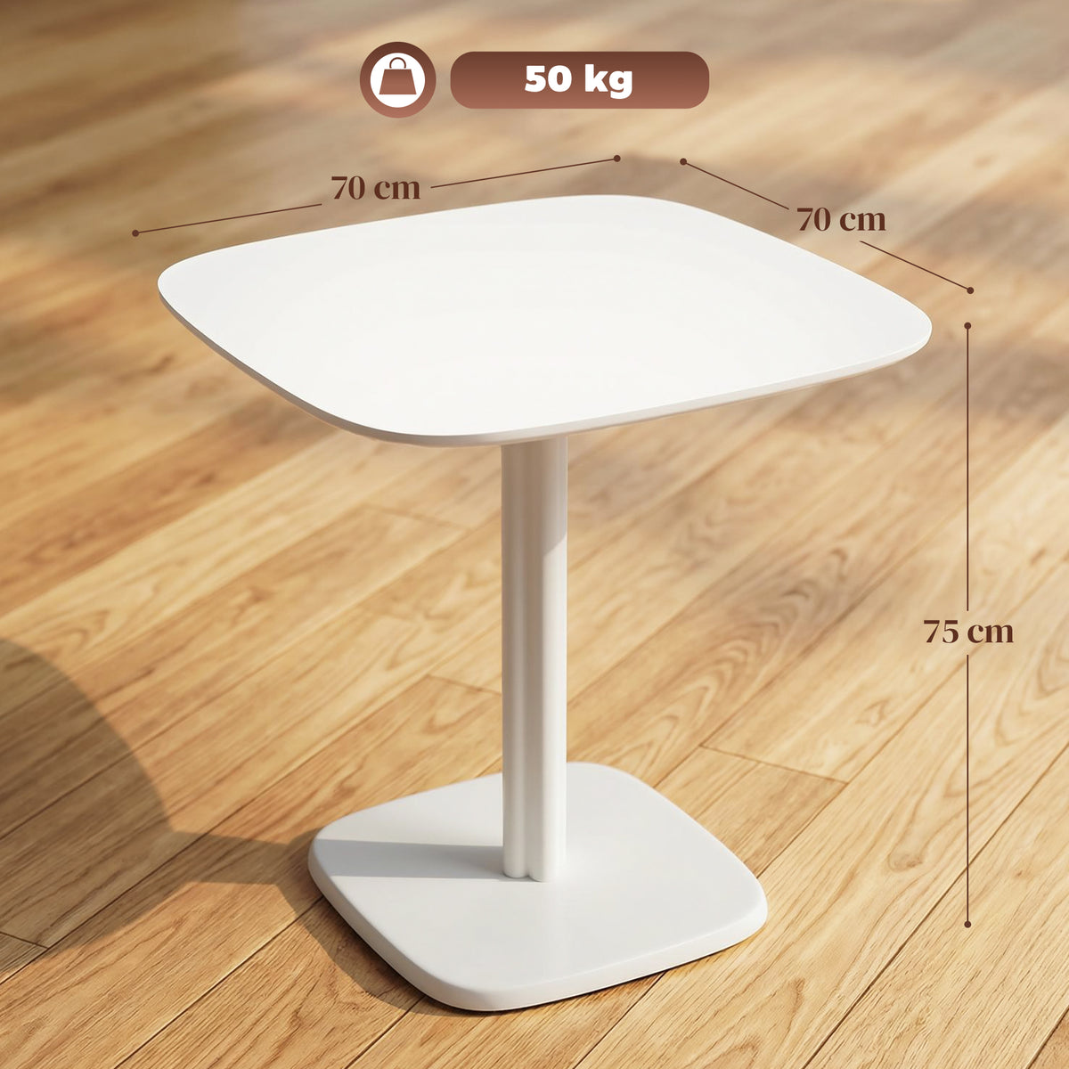 Tavolo da pranzo per 4 persone, tavolo da cucina quadrato in stile moderno con piano effetto legno, 70 x 70 cm, bianco