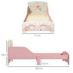 Lit pour enfant 3-6 ans avec barrières de sécurité et motifs dim. 77 x 143 x 60 cm sommier à lattes inclus - rose