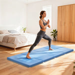 Tapis de gymnastique yoga pilates fitness pliable en 4 avec poignées revêtement synthétique 180 x 80 x 5 cm bleu clair