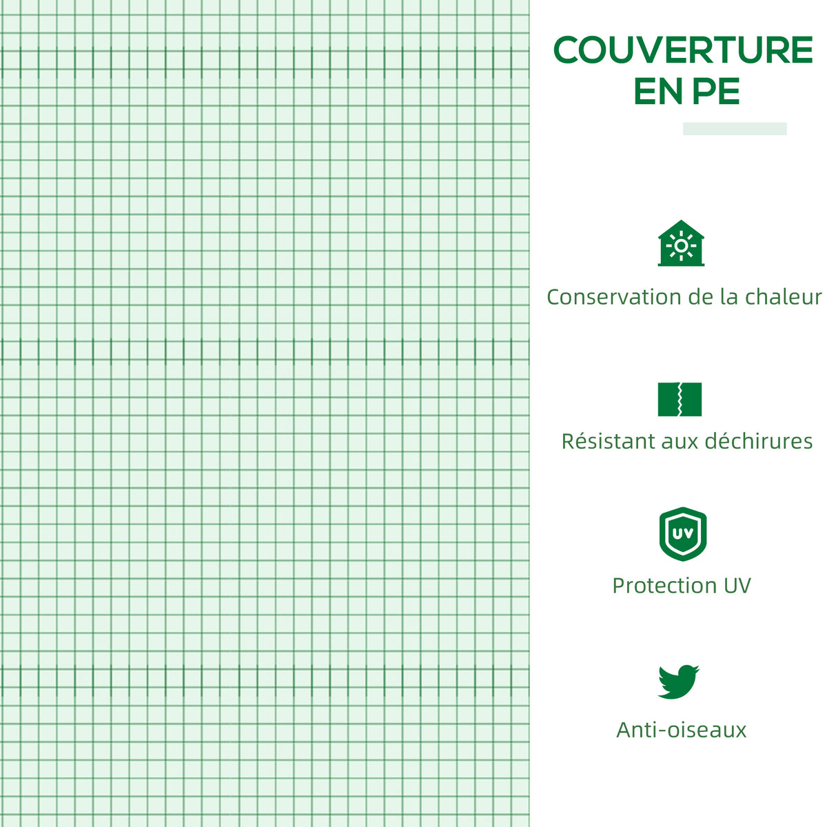 Serre de jardin mini serre 3 fenêtres enroulables couverture en PE haute densité 140 g/m² 180 x 60 x 60 cm vert foncé