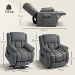 Fauteuil releveur électrique massage et chauffage avec repose-pied, dossier inclinable, télécommande et poche latérale