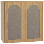 Armoire murale de salle de bain bohème avec 2 portes effet rotin à fermeture douce et étagère réglable, chêne