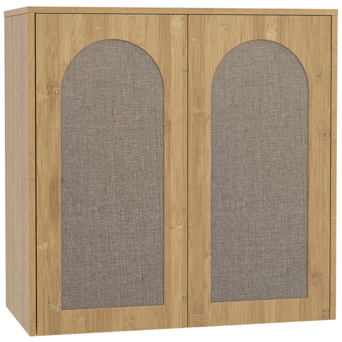 Armoire murale de salle de bain bohème avec 2 portes effet rotin à fermeture douce et étagère réglable, chêne
