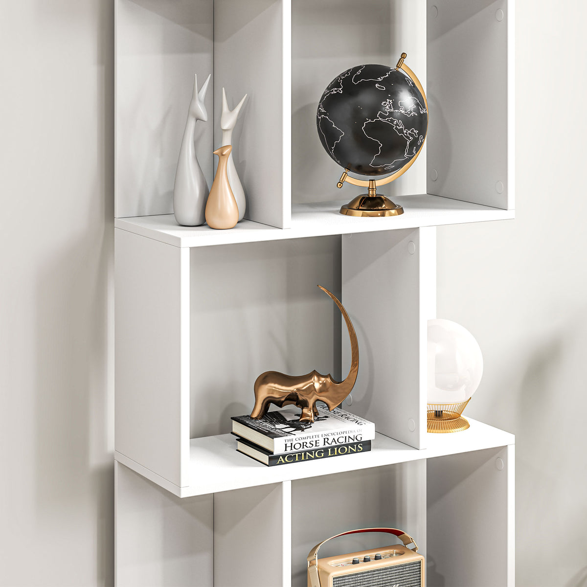 Bibliothèque à 5 niveaux, meuble de rangement en forme de S avec étagères, 60 x 24 x 184,5 cm, blanc