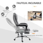 Fauteuil de bureau direction massant chauffant hauteur réglable dossier inclinable toile de microfibre gris