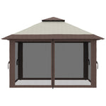 Gazebo da giardino pieghevole pop-up con doppio tetto protezione UV 50+ con 4 zanzariere con zip 4 x 4 m beige