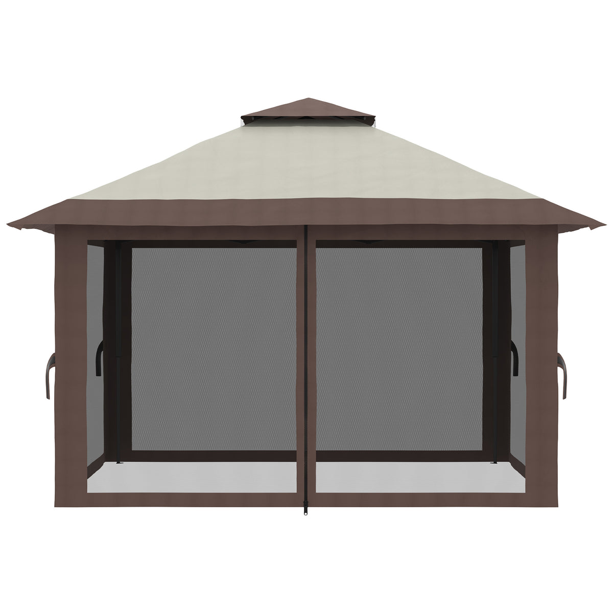 Gazebo da giardino pieghevole pop-up con doppio tetto protezione UV 50+ con 4 zanzariere con zip 4 x 4 m beige