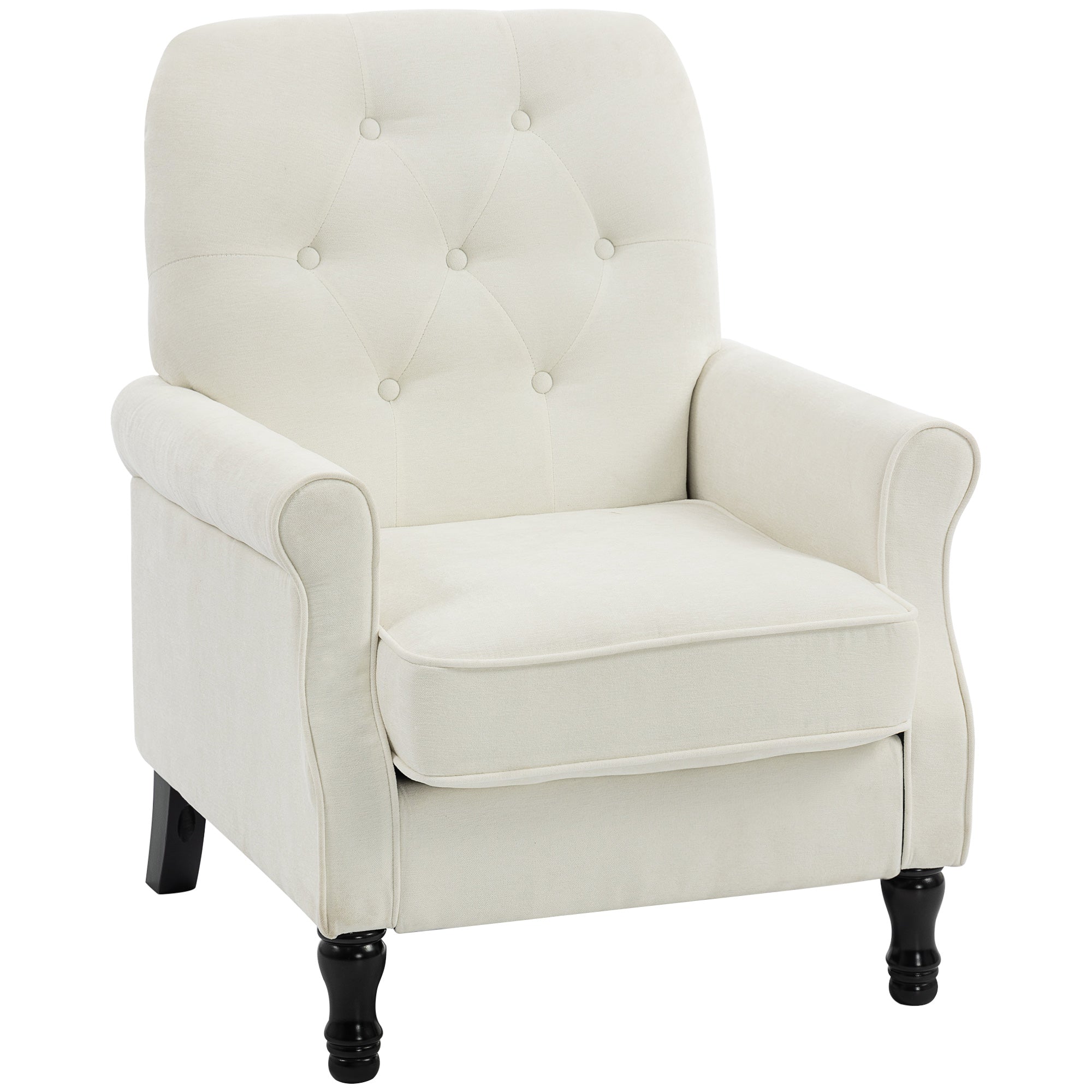 Living room armchair, 1-seater sofa with thick padded seat, spring cushion, linen fabric, 69x75x90cm, cream