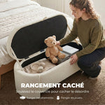 Banc de rangement, bout de lit ovale en polaire Teddy avec assise large, 129 x 48,5 x 44 cm, crème