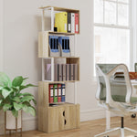 Bibliothèque à 5 niveaux, meuble de rangement avec étagères et placard double porte, 60 x 23,8 x 179,2 cm, bois naturel