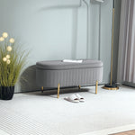 Banc de rangement, bout de lit en velours avec couvercle, pieds en métal, capacité 72 L, 107x42x45,5cm, gris