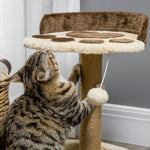 Arbre à chat griffoir grattoir en forme de patte 2 plateformes et un pompon suspendu hauteur 44 cm marron